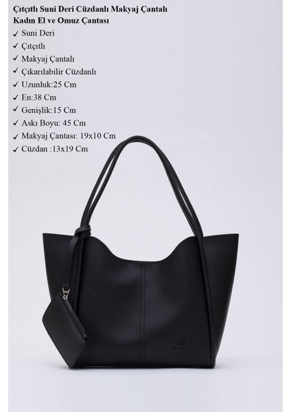 Tekno Trust Nan, Undefined Siyah SHK108 Çıtçıtlı Suni Deri Cüzdanlı Makyaj Çantalı Kadın El ve Omuz Çantası U:2 modelleri