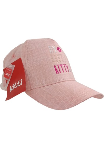 Kitti 4-8 Yaş Kız Çocuk Somon Renk Baskı Figürlü Yazlık Şapka