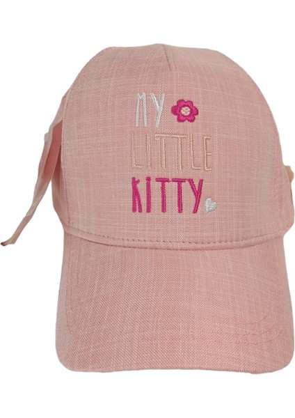 Kitti 4-8 Yaş Kız Çocuk Somon Renk Baskı Figürlü Yazlık Şapka