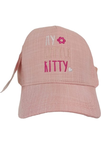 Kitti 4-8 Yaş Kız Çocuk Somon Renk Baskı Figürlü Yazlık Şapka