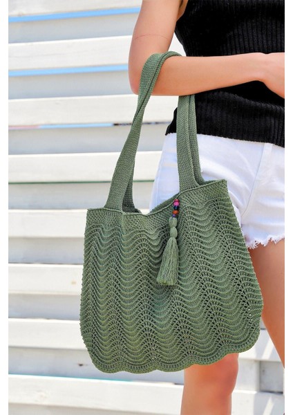 Tekno Trust Triko Kadın Triko Örgü Aksesuarlı Içi Astarlı Askılı Gündelik El&omuz ve Plaj Çantası Yeşil CHAX803 fırsatları