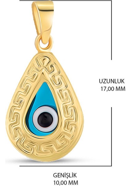 14 Ayar Altın Kolye Nazar Boncuklu Göz Kolye Ucu Damla Grek Desenli Zincir Dahil Değil modelleri