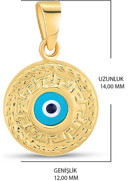 14 Ayar Altın Kolye Nazar Boncuklu Göz Kolye Ucu Yuvarlak Grek Desenli Zincir Dahil Değil modelleri