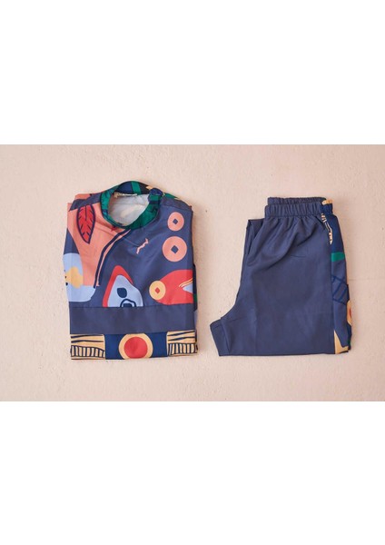 Oyun Desen Tesettür Mayo Kısa Indigo