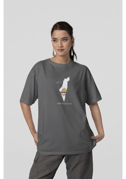 Free Palestine Baskılı Yüksek Kalite Kompakt Unisex Oversize T-Shirt