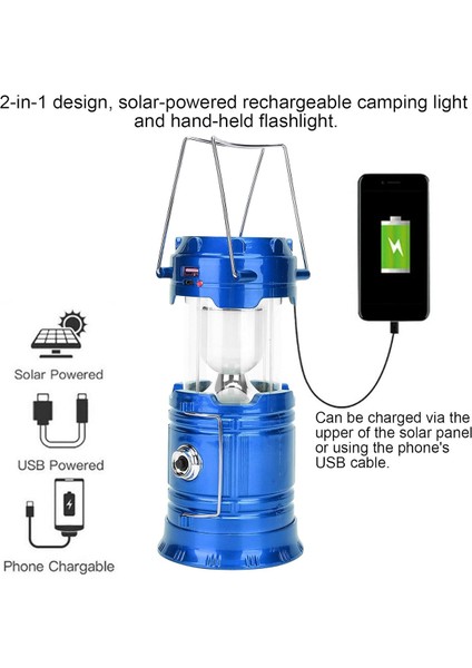Şarjlı Kamp Lambası Kızaklı Kamp Feneri Şarjlı Powerbank Özellikli Güneş Enerjili LED Lamba Işıldak