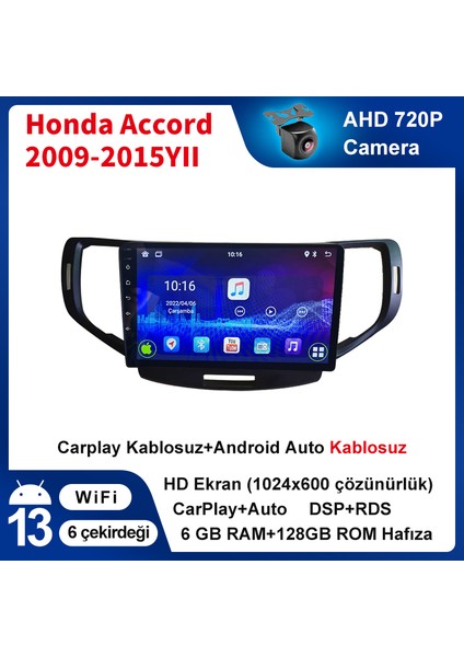 Honda Accord 2009-2015YIL 6gb Ram 128GB Hafıza 9inç Araba Android Multimedya Carplay Navigasyon Cihazı