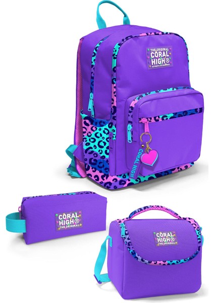 Mor Leopar Desenli 3’lü Okul Çanta Seti SET0123632