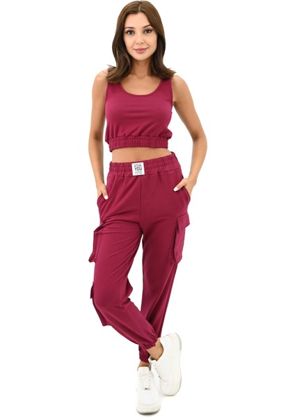 Kadın Askılı Crop Bluz Detaylı Eşofman Takımı 3715-23