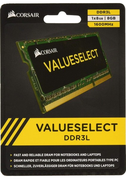 Value Select Sodımm 8gb (1X8GB) 1600MHZ CL16 1.35V Ddr3 Ram (CMSO8GX3M1CL1600C11)