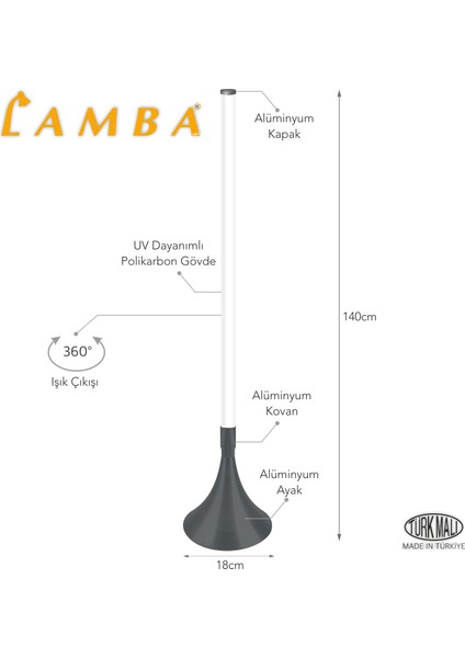 Clarion Dimmer Kumandalı Gün Işığı ( 3000K ) Lambader