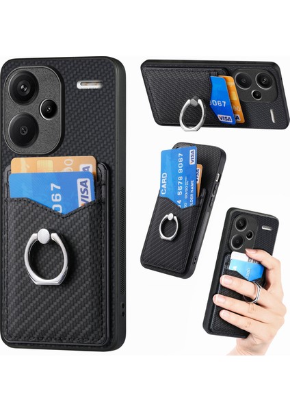 Xiaomi Redmi Note 13 Pro Artı 5g Kickstand Kılıf Karbon Fiber Pu Kart Yuvaları Telefon Kapağı (Yurt Dışından)