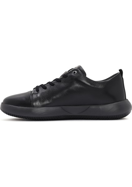 Erkek Siyah Bağcıklı Deri Sneaker 24SFD624318