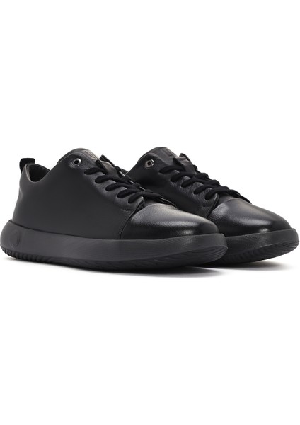 Erkek Siyah Bağcıklı Deri Sneaker 24SFD624318