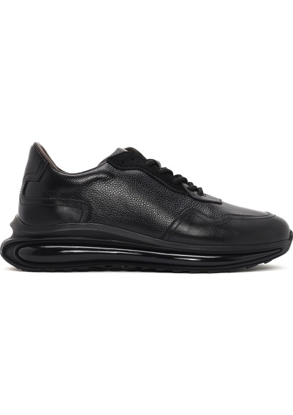Erkek Siyah Kalın Tabanlı Bağcıklı Deri Casual Sneaker 24SFD6023FT
