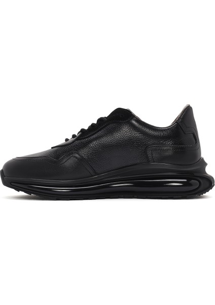 Erkek Siyah Kalın Tabanlı Bağcıklı Deri Casual Sneaker 24SFD6023FT