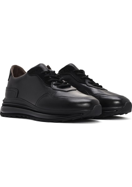 Erkek Siyah Kalın Tabanlı Bağcıklı Deri Casual Sneaker 24SFD6023FT