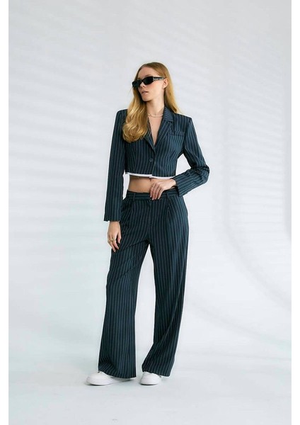 Laura Çizgili Loose Fit Pantolon Lacivert modelleri