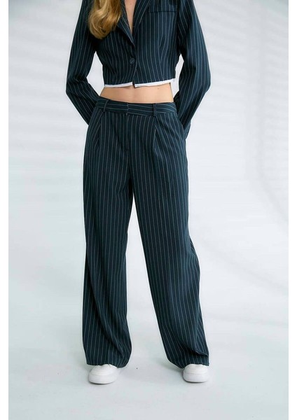 Laura Çizgili Loose Fit Pantolon Lacivert fırsatları