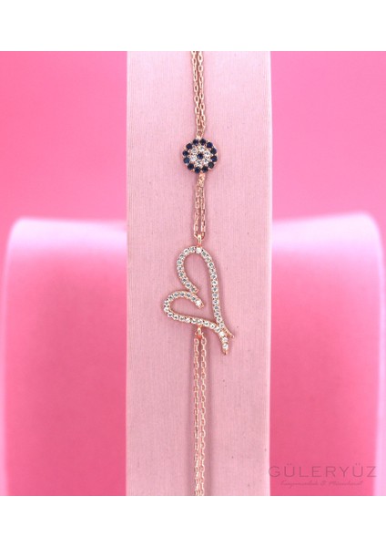 Retaş Diamond Rose Gold Kalp Motifli Zirkon Taşlı Nazar Boncuklu Bileklik