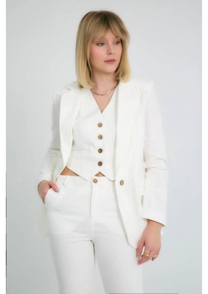 Klasik Yaka Pamuklu Blazer Ceket Ekru fiyatları