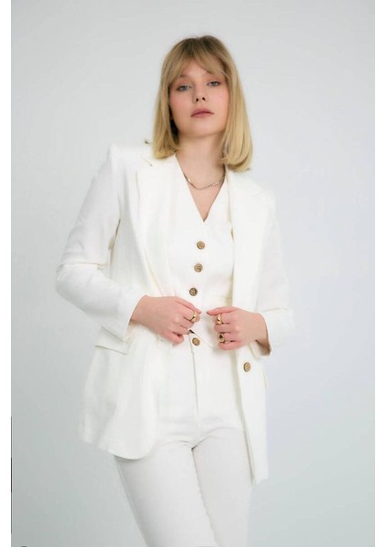 Klasik Yaka Pamuklu Blazer Ceket Ekru fırsatları