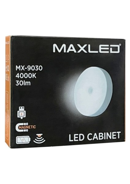 MX-9030 Şarjlı Hareket Sensörlü Yapışkanlı LED Aydınlatma Kabinled