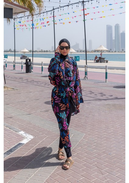 Remsa Tesettür Mayo Üzerine Neon Desenli Kimono Pareo Kadınlar İçin Şifon Tek Parça fiyatları