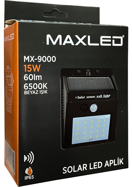 MX-9000 15W Sensörlü Solar LED Aplik 6500K
