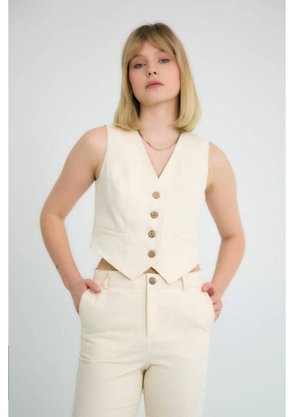 Bianca V Yaka Pamuklu Yelek Taş fiyatları