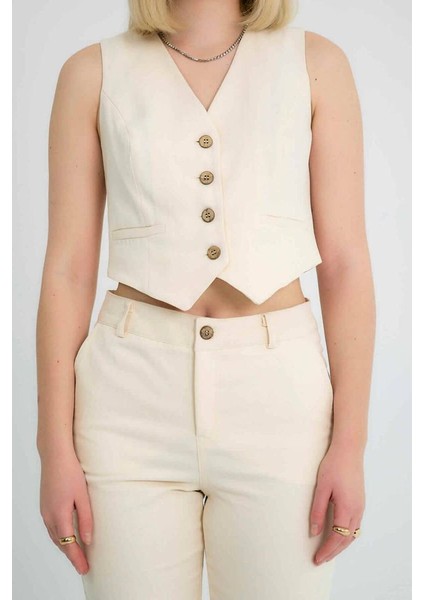 Bianca V Yaka Pamuklu Yelek Taş modelleri