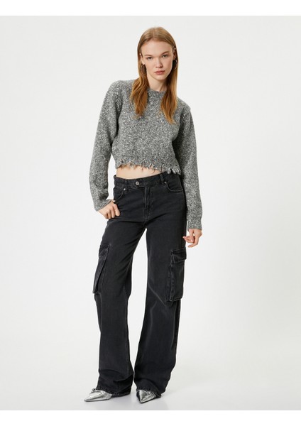 Kırçıllı Triko Kazak Yırtık Detaylı Uzun Kollu Bisiklet Yaka fiyatları