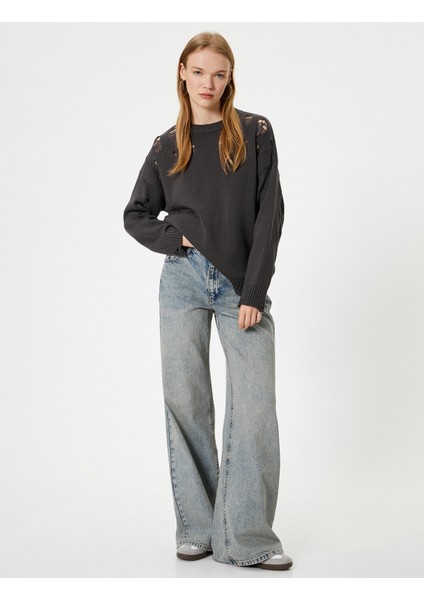 Yırtık Triko Kazak Bisiklet Yaka Akrilik Karışımlı fiyatları