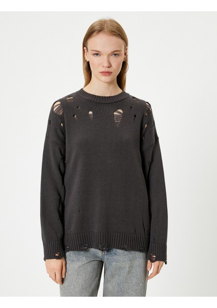 Yırtık Triko Kazak Bisiklet Yaka Akrilik Karışımlı modelleri