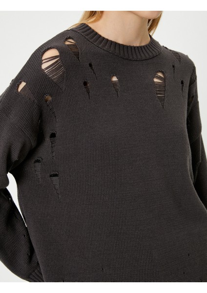 Yırtık Triko Kazak Bisiklet Yaka Akrilik Karışımlı indirimleri