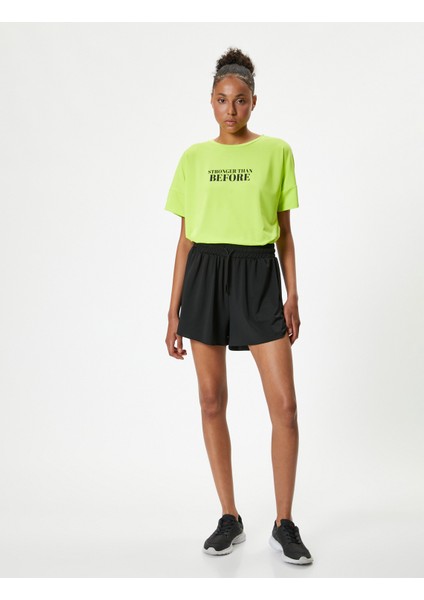 Oversize Spor T-Shirt Slogan Baskılı Bisiklet Yaka Kısa Kollu fiyatları