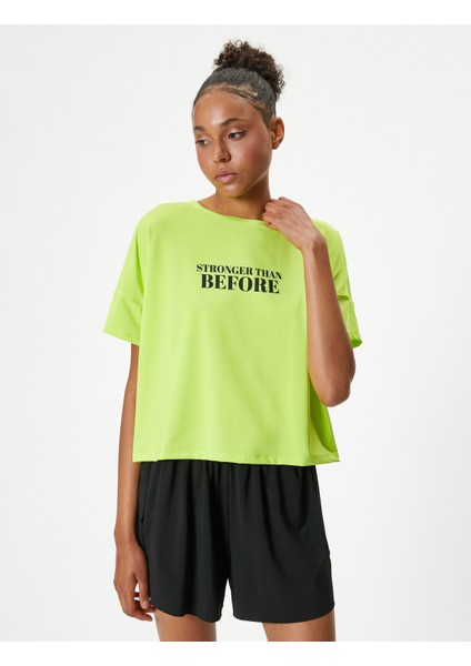 Oversize Spor T-Shirt Slogan Baskılı Bisiklet Yaka Kısa Kollu modelleri