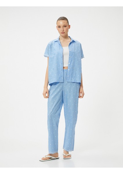 Pamuklu Pijama Altı Düz Paça Beli Lastikli Nakışlı