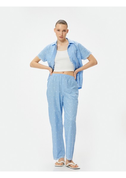 Pamuklu Pijama Altı Düz Paça Beli Lastikli Nakışlı