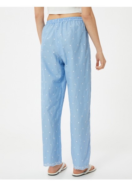 Pamuklu Pijama Altı Düz Paça Beli Lastikli Nakışlı