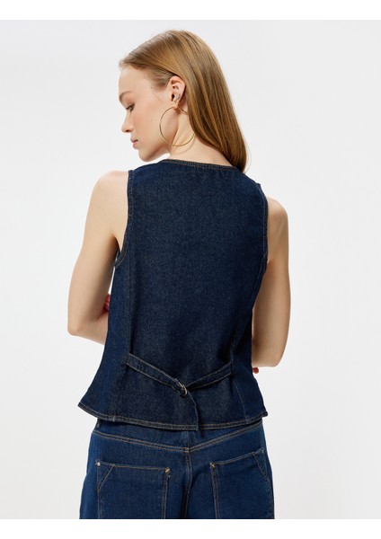 Kot Yelek Düğmeli V Yaka Kolsuz Dikiş Detaylı fırsatları