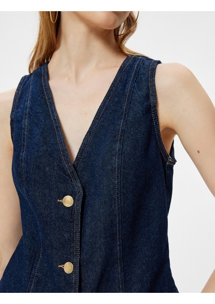 Kot Yelek Düğmeli V Yaka Kolsuz Dikiş Detaylı indirimleri