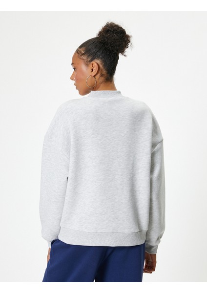 Oversize Sweatshirt Kolej Baskılı Bisiklet Yaka Şardonlu