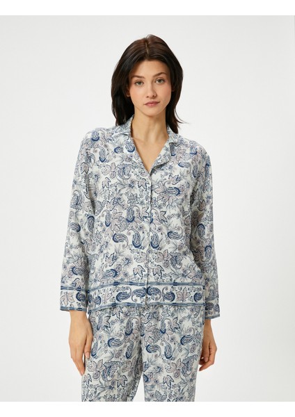 Düğmeli Pijama Üstü Uzun Kollu Desenli modelleri