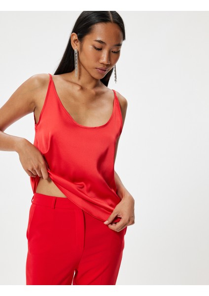 Saten Bluz Kolsuz U Yaka Slim Fit