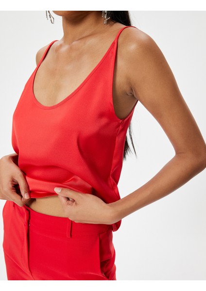 Saten Bluz Kolsuz U Yaka Slim Fit indirimleri