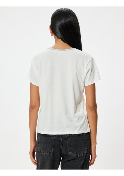 Parıltılı Bisiklet Yaka T-Shirt Kısa Kollu Pamuklu fırsatları