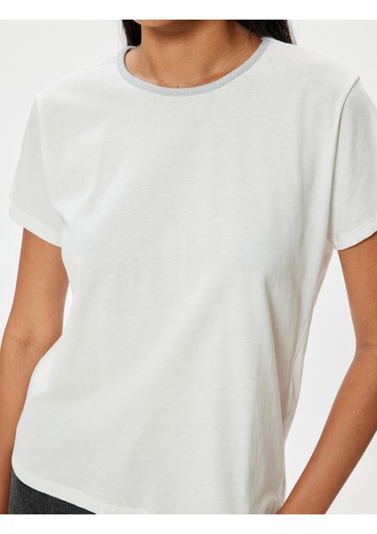 Parıltılı Bisiklet Yaka T-Shirt Kısa Kollu Pamuklu indirimleri