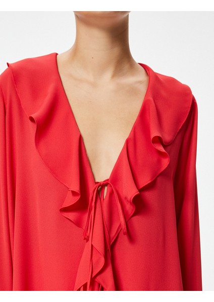 Fırfırlı Gömlek Dökümlü Ispanyol Uzun Kol Bağlamalı indirimleri