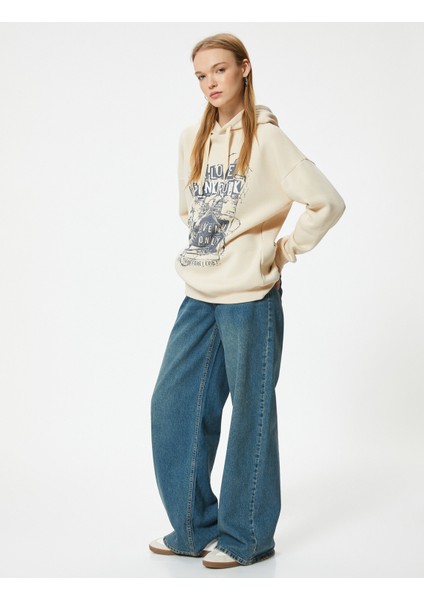 Oversize Kapüşonlu Sweatshirt Slogan Baskılı Uzun Kollu fiyatları